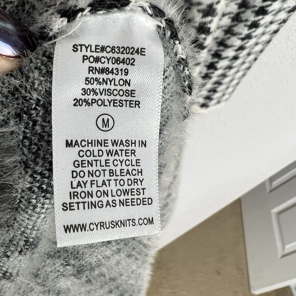CYRUS Size M Coatigan Open Cardigan Coat Long Black White Houndstooth Pockets - Picture 6 of 6